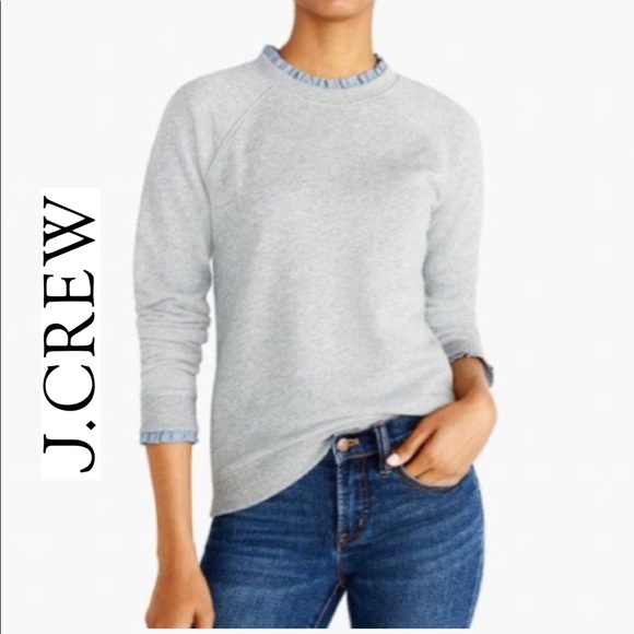 J. Crew Tops - ⭐️J Crew Mercantile gray crewneck sweatshirt denim accents